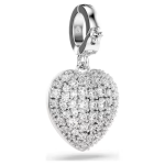 Idyllia charm Mixed cuts, Pearl-colored coating, Heart, White, Rhodium plated