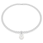 Idyllia charm Mixed cuts, Pearl-colored coating, Heart, White, Rhodium plated