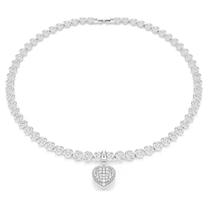 Idyllia charm Mixed cuts, Pearl-colored coating, Heart, White, Rhodium plated