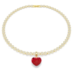 Idyllia charm Round cut, Heart, Red, Gold-tone plated
