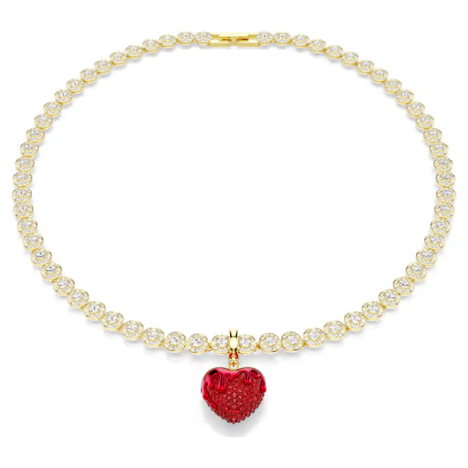 Idyllia charm Round cut, Heart, Red, Gold-tone plated