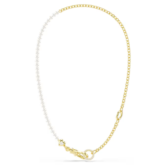 Idyllia necklace Crystal pearl, White, Gold-tone plated