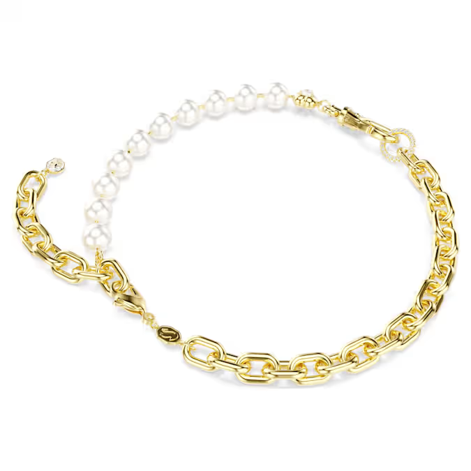 Idyllia necklace Crystal pearl, White, Gold-tone plated