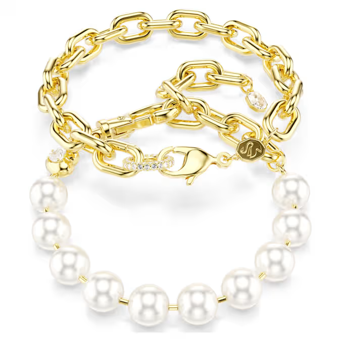 Idyllia necklace Crystal pearl, White, Gold-tone plated