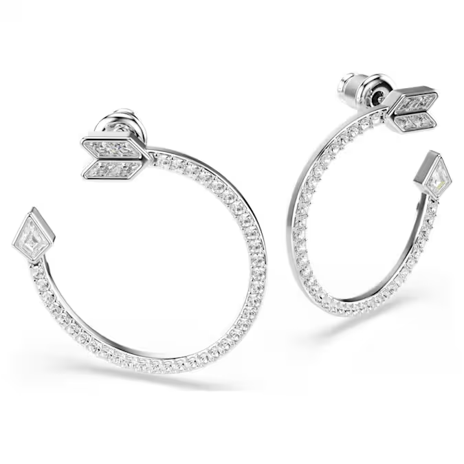 Idyllia hoop earrings Mixed cuts, Arrow, White, Rhodium plated
