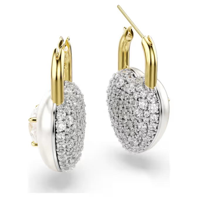 Idyllia drop earrings Mixed cuts, Heart, White, Gold-tone plated