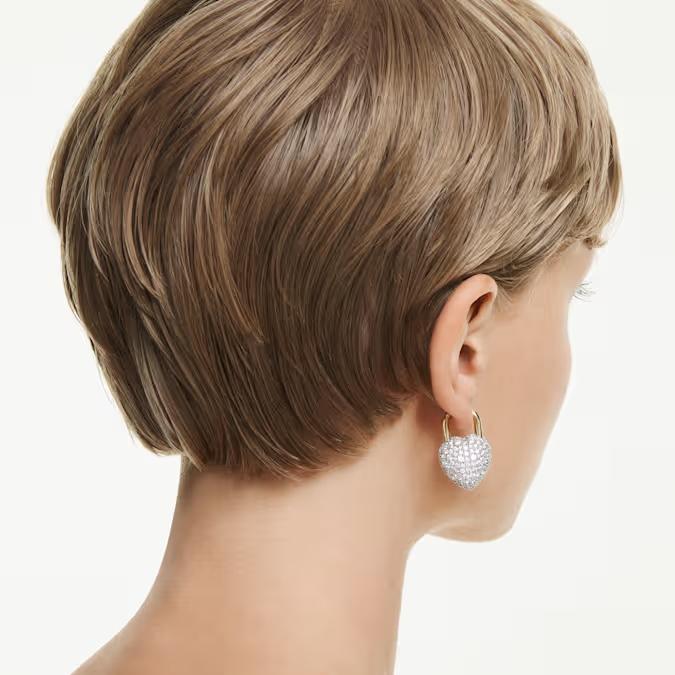 Idyllia drop earrings Mixed cuts, Heart, White, Gold-tone plated