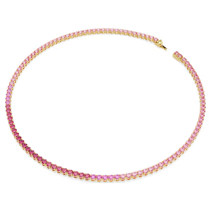 Matrix Tennis necklace Round cut, Pink, Gold-tone plated