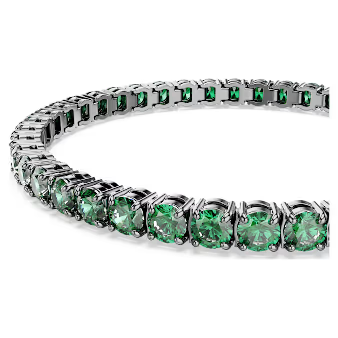 Matrix Tennis bracelet Round cut, Green, Ruthenium plated