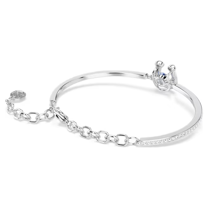 Symbolica bangle Round cut, Pavé, Horse shoe, Blue, Rhodium plated