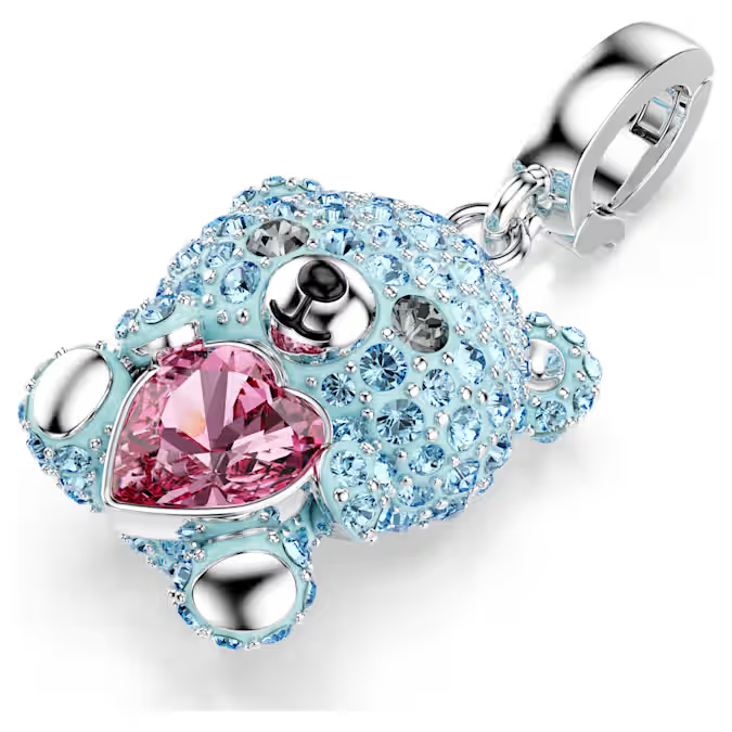 Idyllia charm Mixed cuts, Teddy, Blue, Rhodium plated