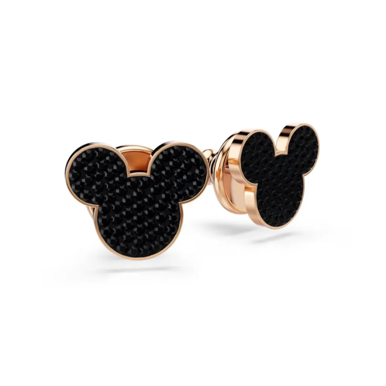 Mickey & Minnie Pierced Earrings, Black, Rose gold-tone plated