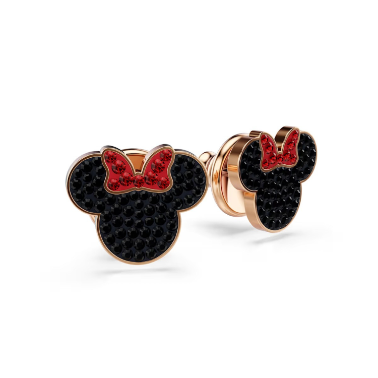Mickey & Minnie Pierced Earrings, Black, Rose gold-tone plated