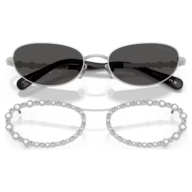 Sunglasses Oval shape, 2 in 1 clip-on, SK7044, Silver tone