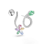 Ariana Grande x Swarovski drop earrings with ear jacket, Mixed cuts, Dragonfly, Flower, Multicolored, Rhodium plated