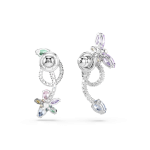 Ariana Grande x Swarovski drop earrings with ear jacket, Mixed cuts, Dragonfly, Flower, Multicolored, Rhodium plated