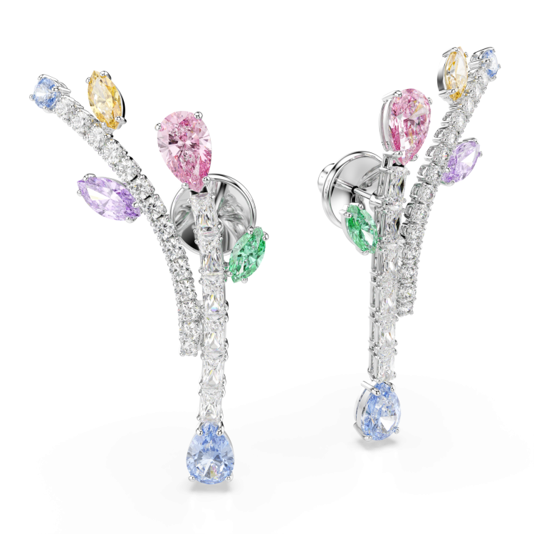 Ariana Grande x Swarovski drop earrings, Mixed cuts, Multicolored, Rhodium plated