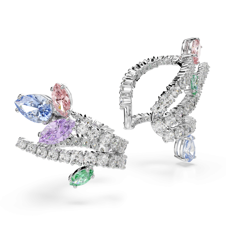 Ariana Grande x Swarovski ear cuffs, Mixed cuts, Multicolored, Rhodium plated