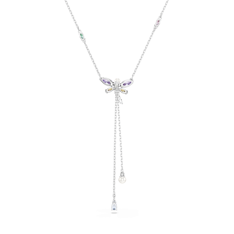 Ariana Grande x Swarovski Y necklace, Mixed cuts, Dragonfly, Multicolored, Rhodium plated