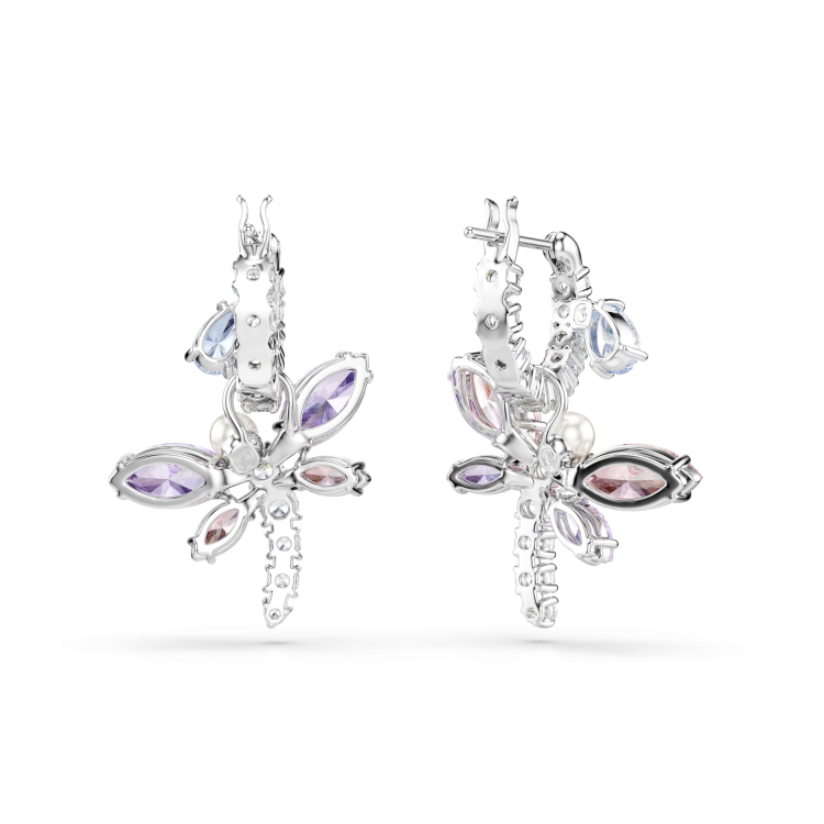 Ariana Grande x Swarovski drop earrings, Mixed cuts, Dragonfly, Multicolored, Rhodium plated