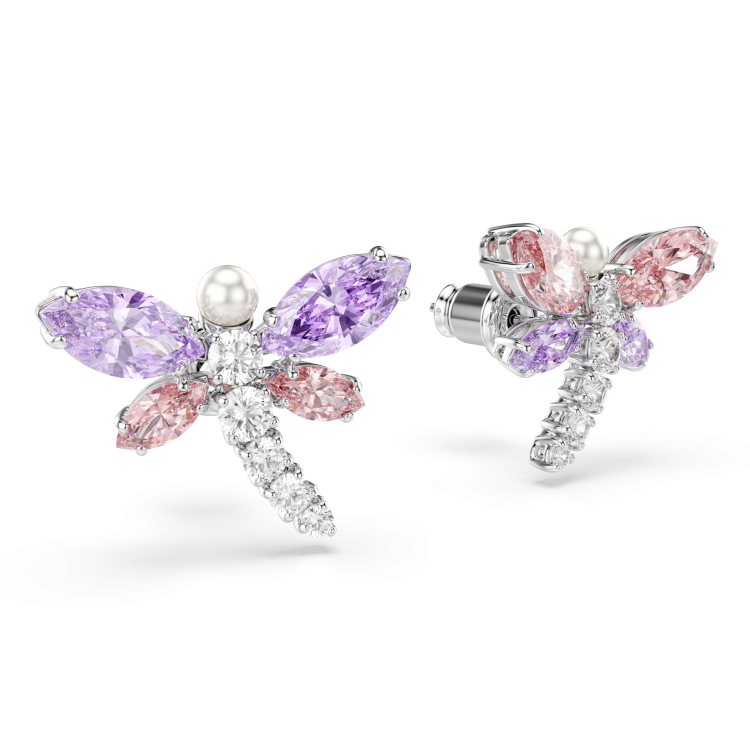 Ariana Grande x Swarovski stud earrings, Mixed cuts, Dragonfly, Multicolored, Rhodium plated