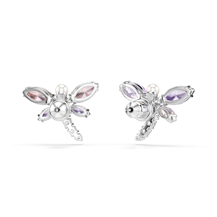 Ariana Grande x Swarovski stud earrings, Mixed cuts, Dragonfly, Multicolored, Rhodium plated