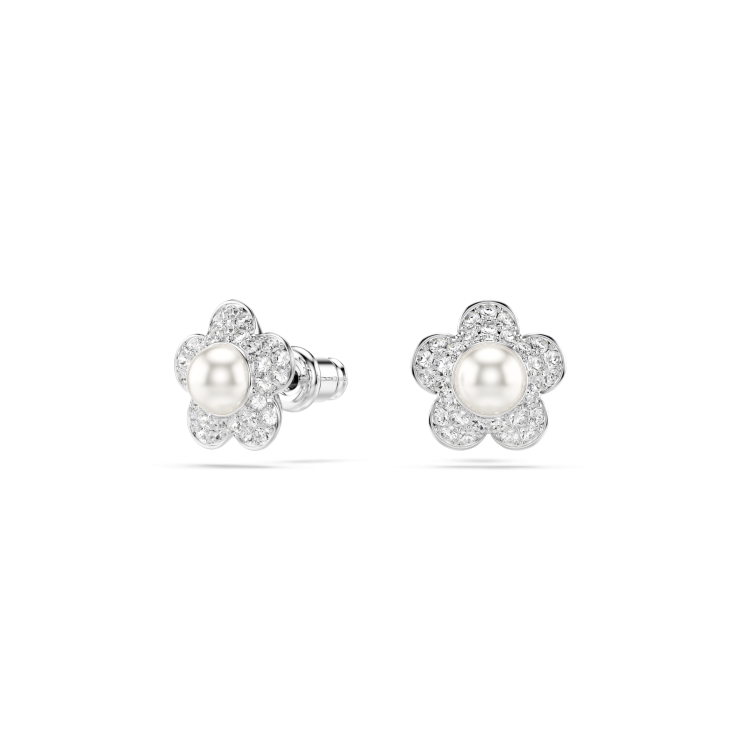 Ariana Grande x Swarovski set, Crystal pearl, Round cut, Flower, White, Rhodium plated