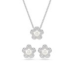 Ariana Grande x Swarovski set, Crystal pearl, Round cut, Flower, White, Rhodium plated