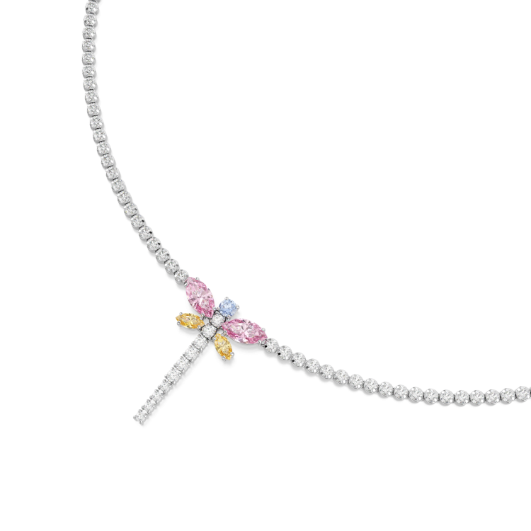 Ariana Grande x Swarovski Tennis Y necklace, Mixed cuts, Dragonfly, Multicolored, Rhodium plated