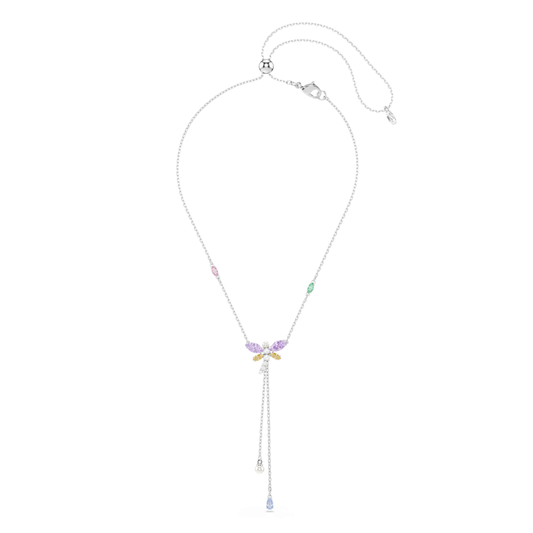 Ariana Grande x Swarovski Y necklace, Mixed cuts, Dragonfly, Multicolored, Rhodium plated