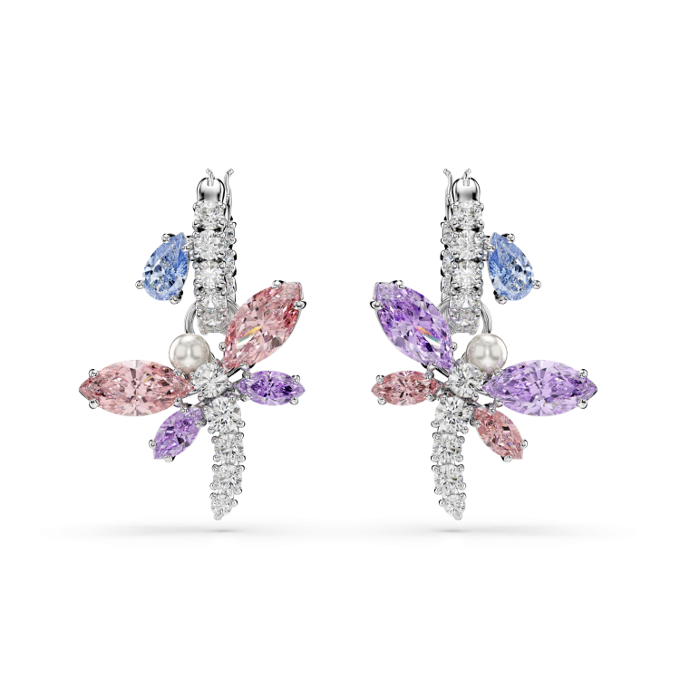 Ariana Grande x Swarovski drop earrings, Mixed cuts, Dragonfly, Multicolored, Rhodium plated