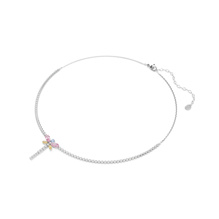 Ariana Grande x Swarovski Tennis Y necklace, Mixed cuts, Dragonfly, Multicolored, Rhodium plated