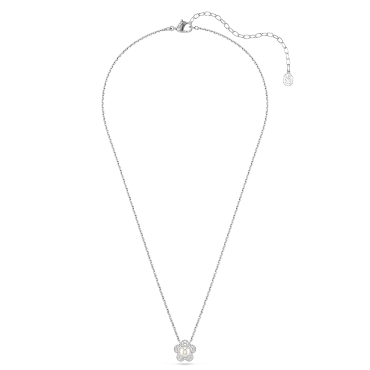Ariana Grande x Swarovski pendant Crystal Pearl, Round cut, Flower, White, Rhodium plated