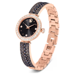 Matrix pearl bangle watch Swiss Made, Crystal bracelet, Black, Rose gold-tone finish
