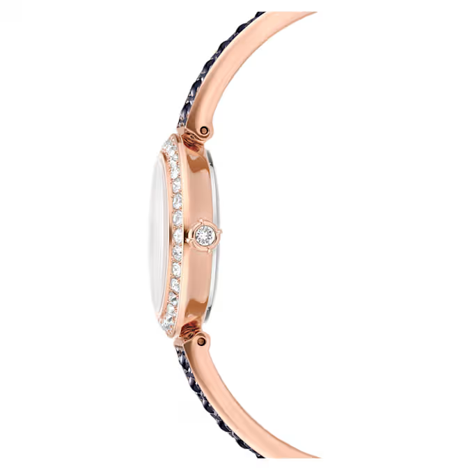Matrix pearl bangle watch Swiss Made, Crystal bracelet, Black, Rose gold-tone finish