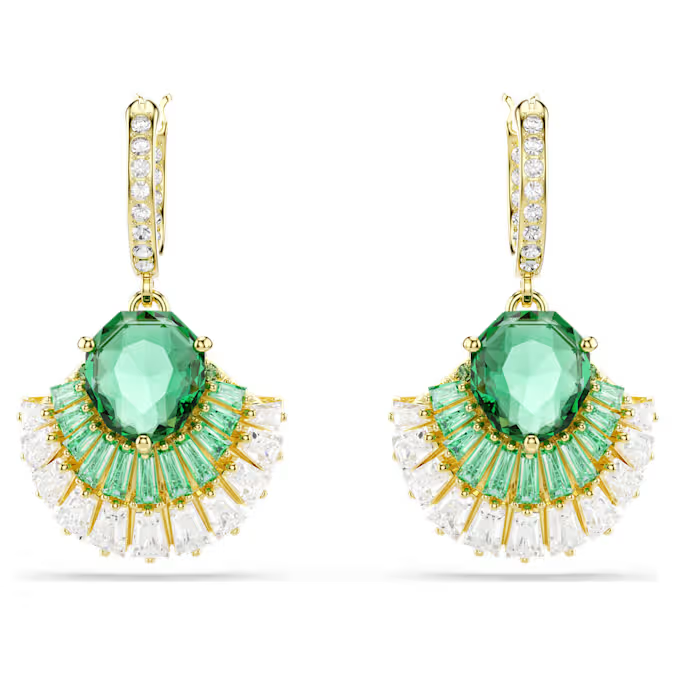 Idyllia drop earrings Mixed cuts, Shell, Green, Gold-tone plated