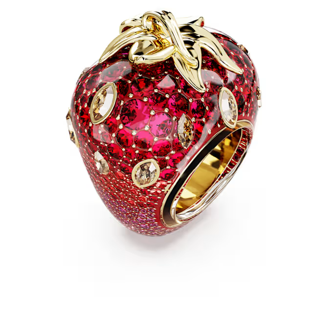 Idyllia motif ring Mixed cuts, Strawberry, Red, Gold-tone plated