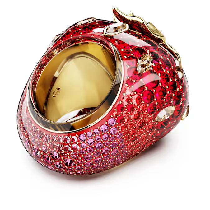 Idyllia motif ring Mixed cuts, Strawberry, Red, Gold-tone plated