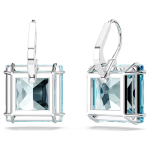 Millenia drop earrings, Square cut, Blue, Rhodium plated