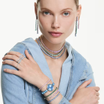 Matrix Tennis necklace Round cut, Blue, Ruthenium plated