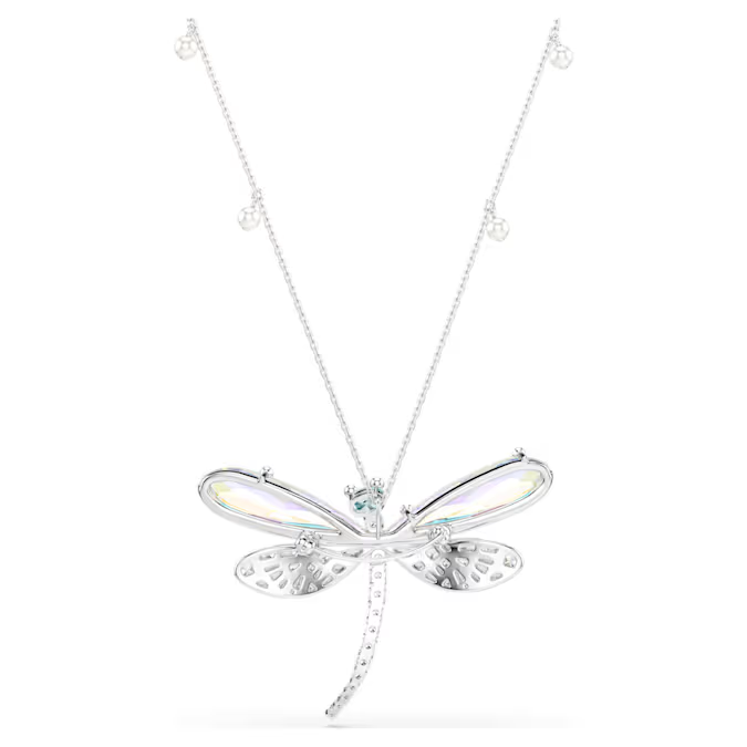 Ariana Grande x Swarovski pendant and brooch Crystal Pearl, Mixed cuts, Dragonfly, White, Rhodium plated