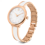 Crystalline bangle watch Swiss Made, Metal bracelet, White, Rose gold-tone finish
