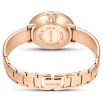 Crystalline bangle watch Swiss Made, Metal bracelet, White, Rose gold-tone finish