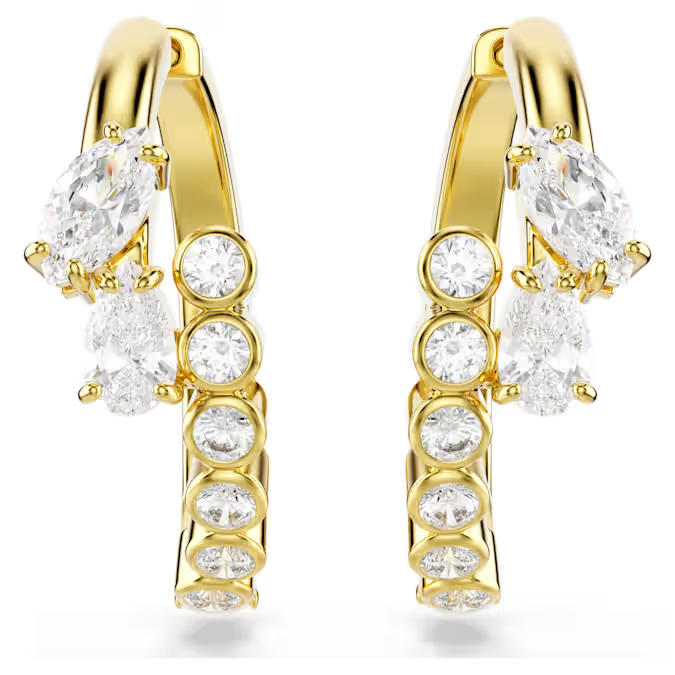 Mesmera hoop earrings Mixed cuts, White, 18K gold finish