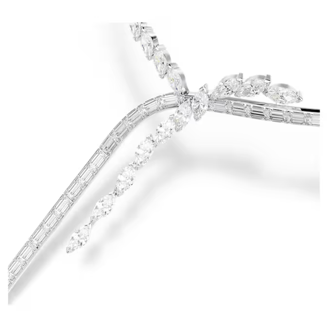 Mesmera Y necklace Mixed cuts, White, Rhodium plated