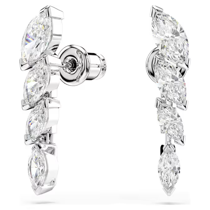 Mesmera earrings Marquise cut, White, Rhodium plated