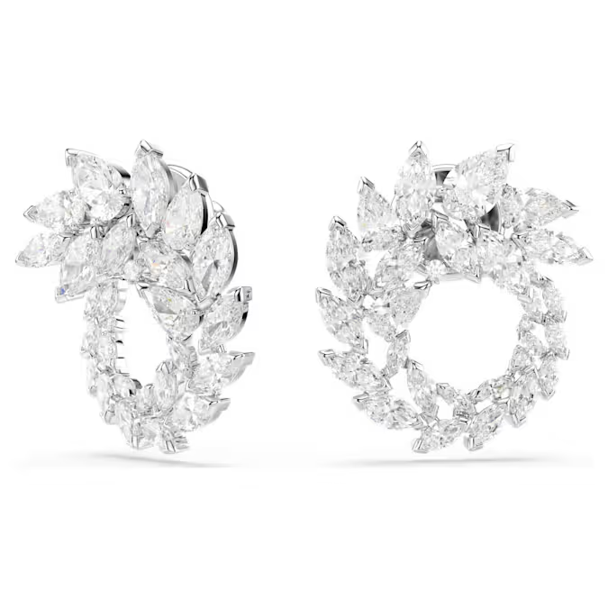 Mesmera hoop earrings Marquise cut, White, Rhodium plated