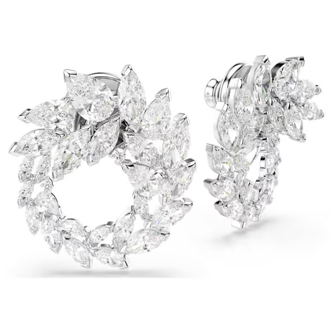 Mesmera hoop earrings Marquise cut, White, Rhodium plated