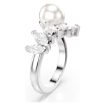 Mesmera open ring Crystal pearl, Marquise cut, White, Rhodium plated