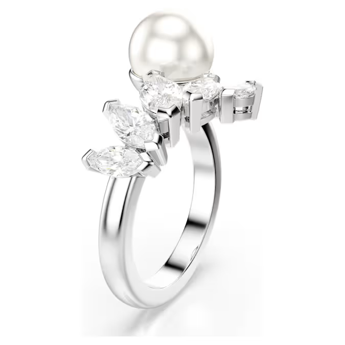 Mesmera open ring Crystal pearl, Marquise cut, White, Rhodium plated